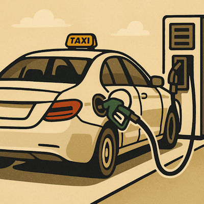 Tankdeckel tankendes Taxi (Comic)